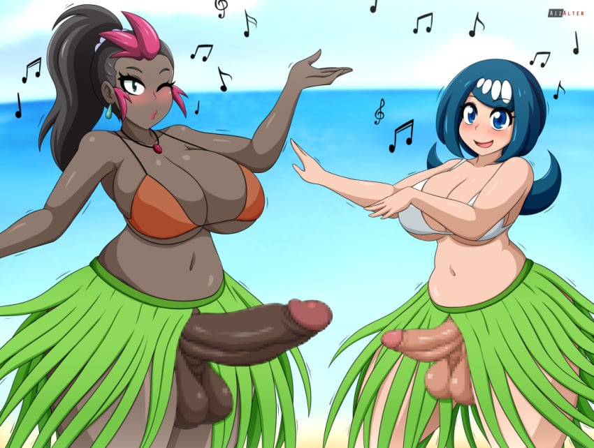 2futas aizalter alternate_breast_size amara_(pokemon) balls beach big_balls big_breasts big_penis blue_eyes blue_hair blush breasts busty censored dark-skinned_futanari dark_skin dickgirl duo erection futa_only futanari huge_balls huge_breasts huge_cock lana's_mother_(pokemon) large_breasts large_penis light-skinned_futanari light_skin milf mosaic_censoring mostly_nude nintendo penis pokemon pokemon_sm sima_(pokemon) standing testicles thick_penis thick_thighs thighs