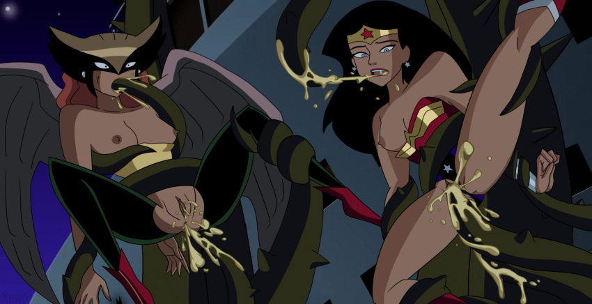 2girls accurate_art_style anal anus breasts clitoris cum cum_in_ass cum_in_mouth cum_in_pussy cum_inside dc dc_comics dcau female hawkgirl justice_league justice_league_unlimited light-skinned_female multiple_girls nipples panties_aside pussy rape ripped_clothing spread_legs tentacle_rape tentacle_sex tied_up wonder_woman wonder_woman_(series) xeroshadows