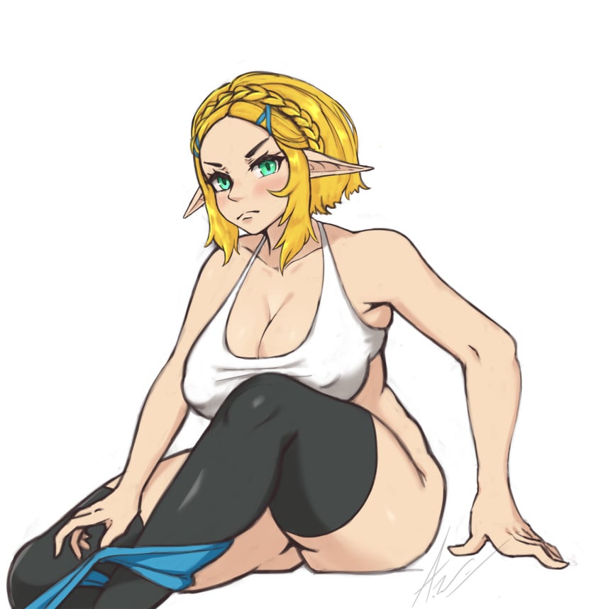 allanel ass blonde_hair blue_eyes braided_hair breath_of_the_wild female hairclip latex nintendo panties panties_around_legs pointy_ears princess_zelda shirt tears_of_the_kingdom the_legend_of_zelda thighhighs undressing zelda_(tears_of_the_kingdom)