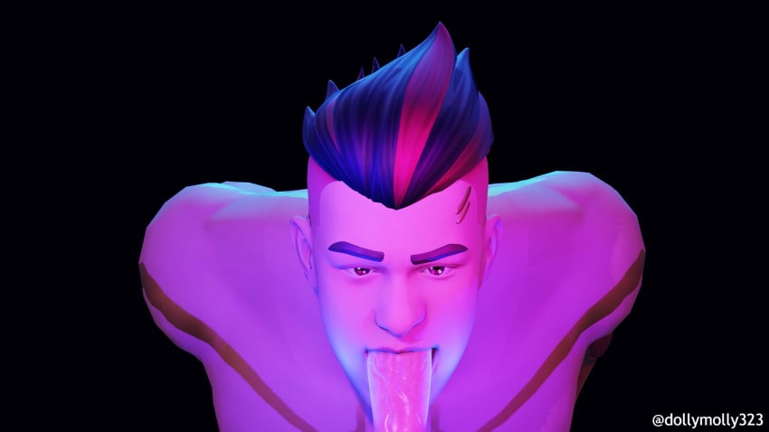 3d 3d_(artwork) black_hair blowjob bodypaint dollymolly323 dyed_hair fortnite gay genitals human looking_at_viewer male male/male male_focus male_only male_pov oral oral_sex penis penis_lick purple_light red_hair saliva tattoo thegrefg vein veins veiny veiny_penis video_games yaoi youtube youtube_hispanic youtuber