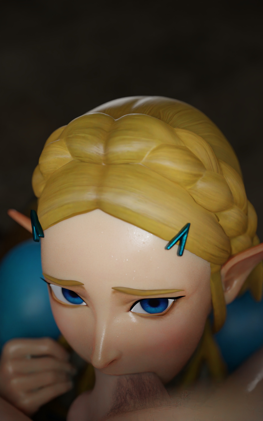 3d blender blender_(software) blonde_hair blowjob blue_eyes breath_of_the_wild deepthroat fellatio huge_cock nintendo open_eyes princess_zelda short_hair sora_black the_legend_of_zelda worried zelda_(breath_of_the_wild)