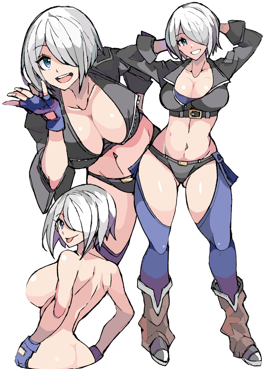 angel_(kof) ass back_view backboob big_ass big_breasts big_butt black_jacket blue_eyes breasts enpe huge_ass huge_breasts huge_butt king_of_fighters large_breasts multiple_poses nude white_hair