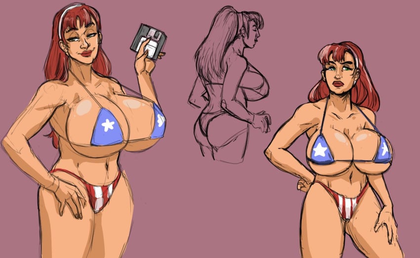 1girls american_flag_bikini ass bare_shoulders bikini candy_suxxx cleavage collarbone female female_only femsub first-second floppy_disk grand_theft_auto grand_theft_auto:_vice_city green_eyes hand_on_hip happy huge_breasts long_hair navel orange_hair prostitute red_hair sketch smile solo swimsuit