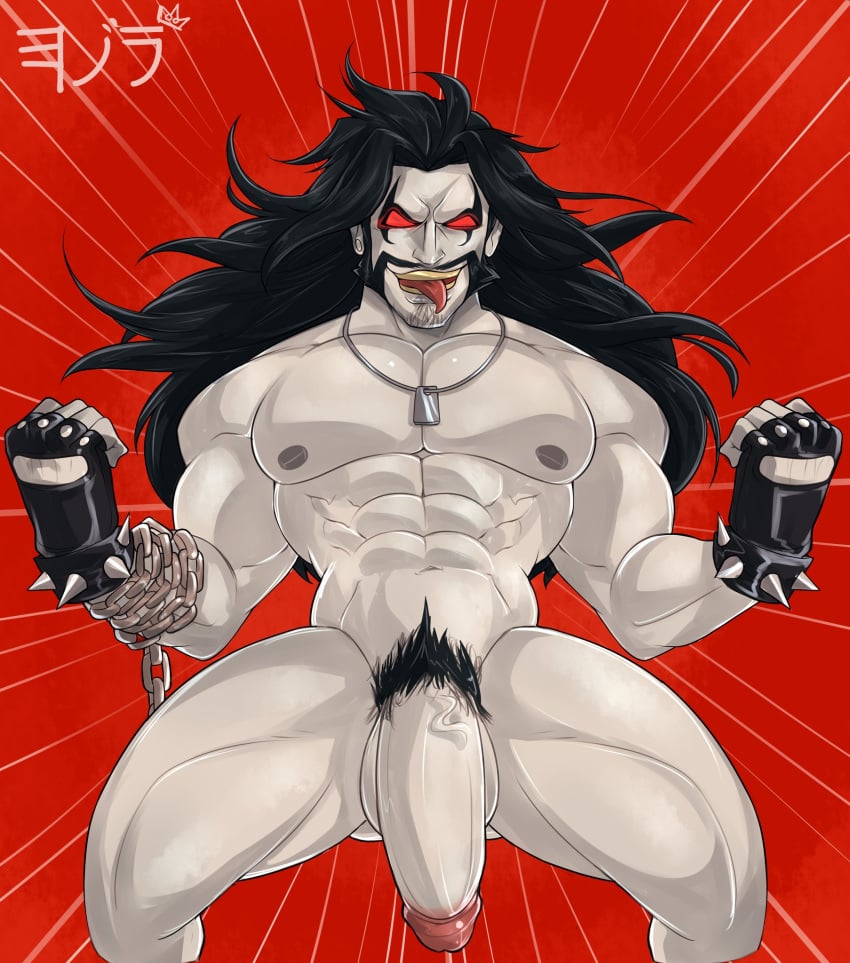 1male abs big_penis black_hair dc dc_comics facial_hair lobo_(dc) male male_focus male_only muscular muscular_male no_pupils red_eyes tongue_out yozorac1