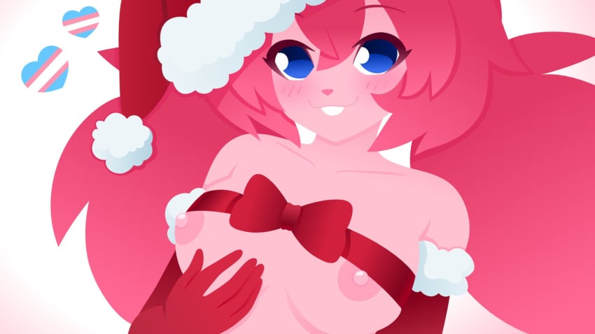 1girls 2d anthro areolae big_breasts blue_eyes breasts bunny_girl bunny_humanoid christmas_hat completely_naked completely_nude completely_nude_female dreamflower dreamflowerbunny female female_focus female_only hand_on_breast hand_on_own_breast highres looking_at_viewer naked naked_female nipples nude nude_female pink_hair pink_skin reverie reverie_(dreamflowerbunny) ribbon santa_hat solo solo_female tagme transgender_pride_colors twintails