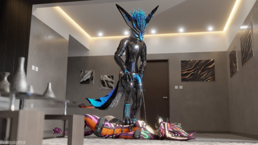 16:9 3d_(artwork) 4k absurd_res animal_genitalia animal_penis anthro anthro_on_anthro arms_tied balls biped blender_(software) blender_cycles blue_body blue_penis bodily_fluids bondage bondage bondage_gear boots bound breasts canid canine claws clothing cuff_(restraint) cuffs_(clothing) degradation digital_media_(artwork) dominant dominant_male dragonplayer dragonplayer_(character) drinking duo eye_contact feet female foot_fetish foot_on_chest footwear forced fox fur furniture gag gagged genital_fluids genitals hand_on_penis hands_behind_back harness hi_res hindpaw humiliation inside knot latex latex_clothing legs_tied living_room looking_at_another lying_on_ground male male/female male_peeing mammal multicolored_body muzzle_gag on_ground open_mouth orange_body paw_on_belly paws peeing peeing_on_another penis reflection restraints rexouium ring_gag rubber rubber_clothing rubber_suit slim slim_anthro slim_male slim_sub smile spreader_bar standing submissive submissive_female tail tight_clothing toes urine urine_on_belly urine_on_body urine_on_chest urine_pool urine_stream watersports white_body widescreen xfauxfox