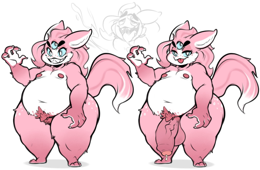 1boy 3_eyes alternate_color anthro chubby femboy kokoroslowbro male male_anthro male_only multi_eye no_humans original_character pink_fur solo solo_male xingscourge