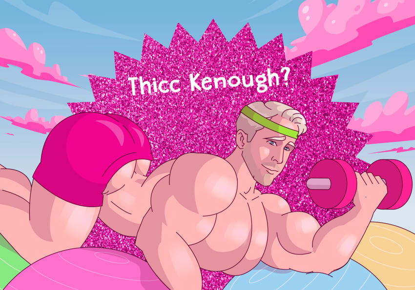 1boy bara bara_ass bara_tiddies bara_tits barbie_(2023) barbie_(franchise) big_ass big_butt big_chest big_pecs blonde_hair dumbbell exercise_ball exercising facial_hair headband huge_ass huge_butt huge_chest huge_pecs ken_(ryan_gosling) ken_carson lifting lifting_weight lighting_weights male male_only platinum_blonde_hair ryan_gosling sajoker solo solo_male