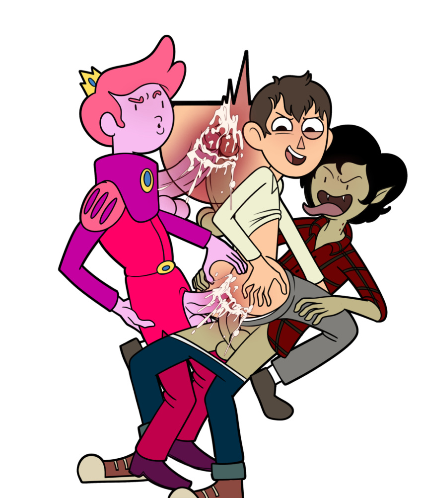 3boys adventure_time anal anal_sex anal_sex balls black_hair brown_hair cartoon_network crossover crown double_anal double_penetration fangs gay gay_sex human human_on_humanoid humanoid humanoid_on_human iyumiblue male male/male/male male_only marshall_lee over_the_garden_wall pants_down penis penis_in_ass penis_out penises_touching pink_hair pink_skin pleasure_face prince prince_gumball royal_fuck royalty testicles tongue_out two_in_one_hole white_background wirt_(otgw) x-ray yaoi