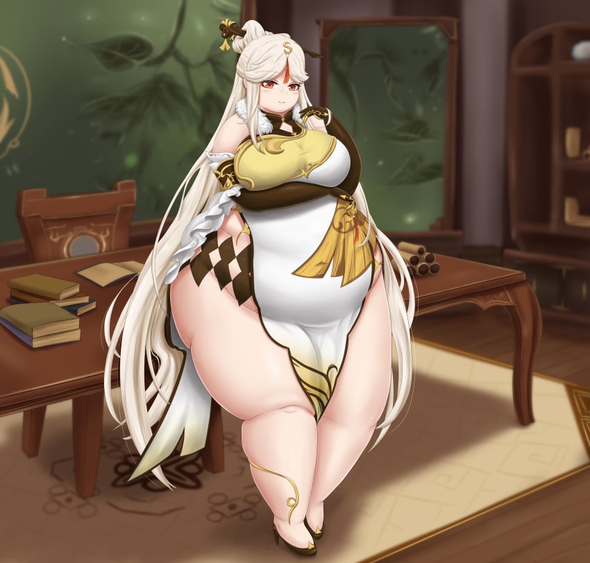 breasts fat female female_only ningguang_(genshin_impact) obese obese_female solo solo_female solo_focus thebreadguardian