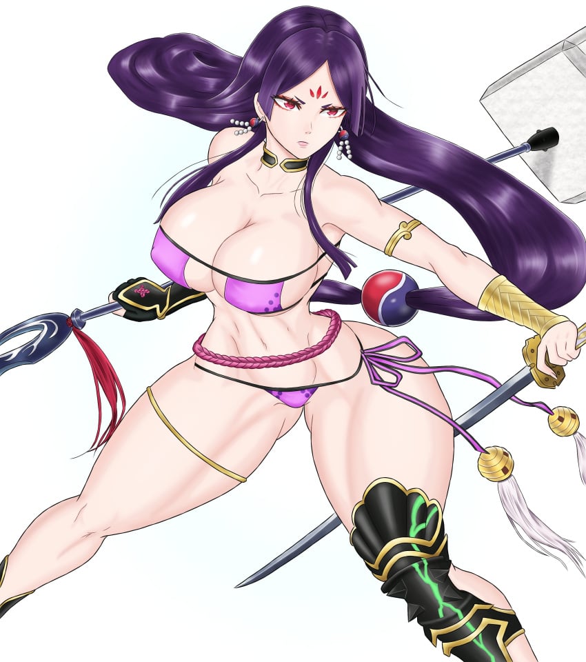 1girls big_breasts bikini center_opening eyepatch_bikini female female_only majo_taisen minamoto_no_raikou_(fate/grand_order) minamoto_no_raikou_(swimsuit_lancer) muscular_thighs mythology public_domain solo wu_zetian wu_zetian_(majo_taisen)