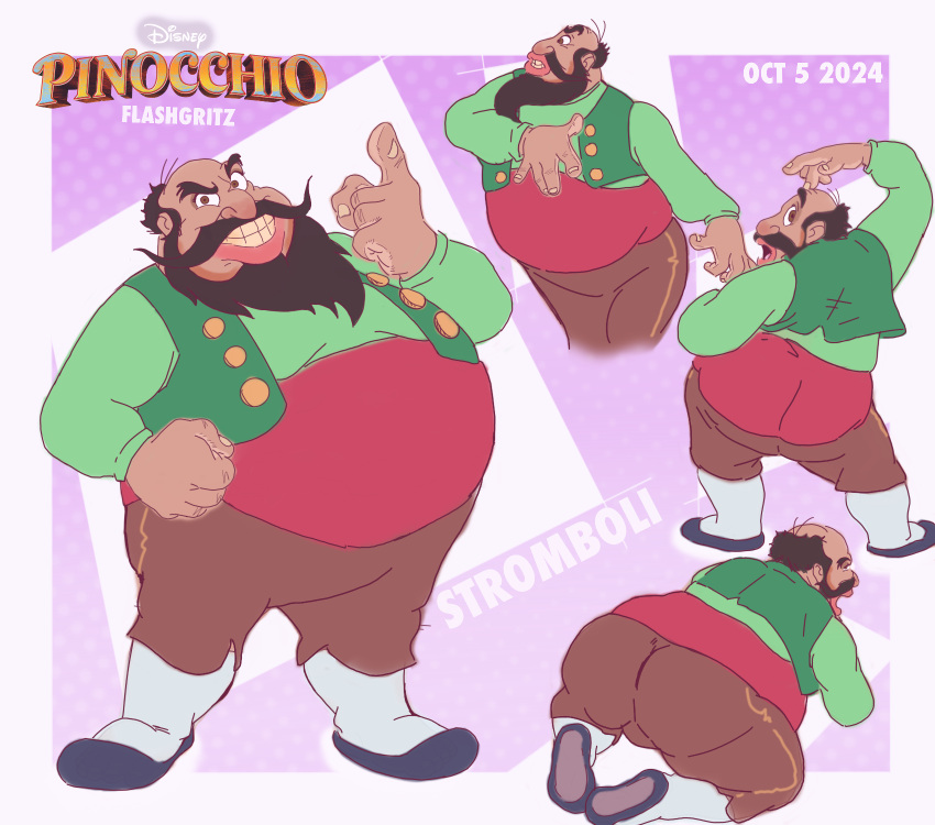 ass_focus beard bending_over brown_eyes brown_skin chubby chubby_male dance digital_drawing_(artwork) digital_media_(artwork) disney drawing fat fat_ass fat_butt fat_man flashgritz full_body fully_clothed obese obese_male pinocchio posing self_upload stromboli stromboli(pinoccio) ugly_bastard ugly_man villain