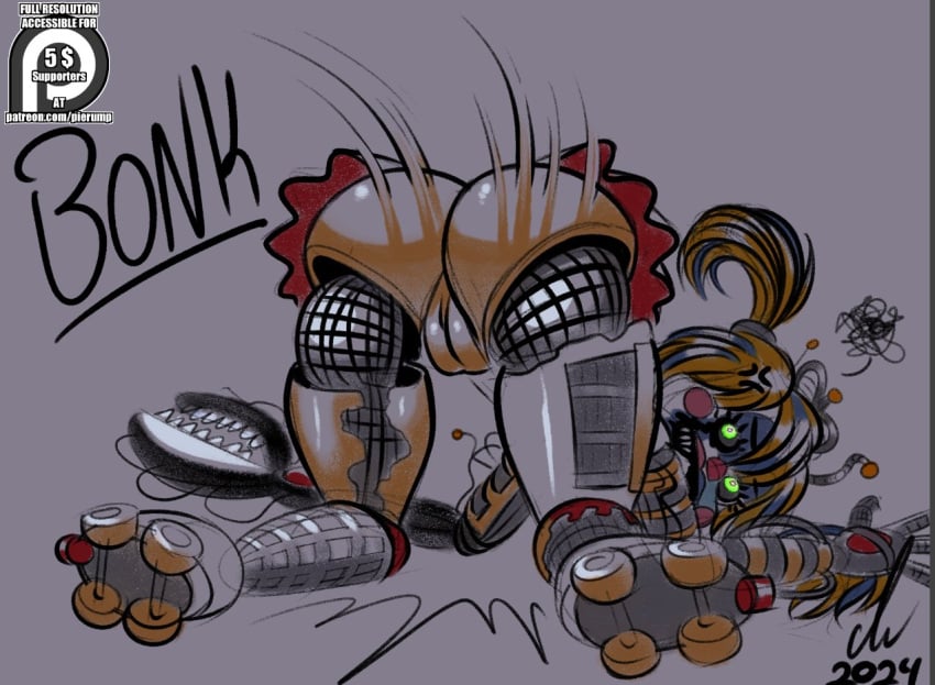 ass_focus clothed female female_only five_nights_at_freddy's freddy_fazbear's_pizzeria_simulator huge_ass legs_spread no_underwear pierump presenting_ass presenting_hindquarters revealing_clothes robot robot_girl scrap_baby scrap_baby_(fnaf) solo teasing thick_thighs twintails underass