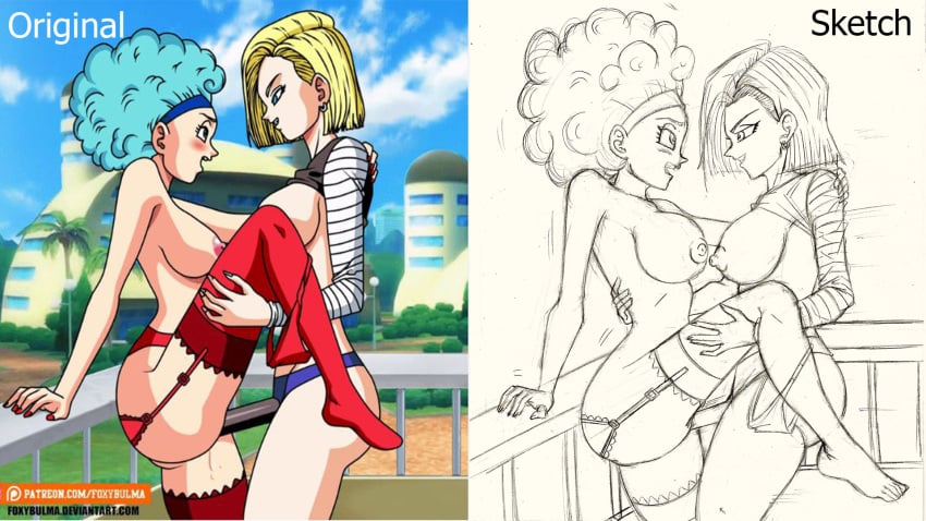 afro android_18 bulma_(afro) bulma_(dragon_ball) bulma_briefs bulma_briefs_(androids'_saga) dragon_ball dragon_ball_z foxybulma strap-on