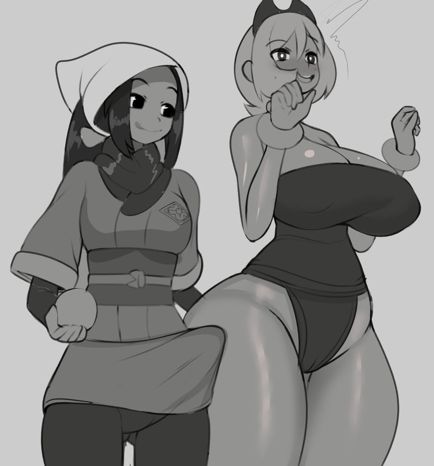 1futa 1girls 2022 akari_(pokemon) alternate_breast_size ass_grab black_and_white bottom_heavy breasts bubble_butt clothed clothing duo embarrassed erection erection_under_clothes female fladdykin front_view fully_clothed fundoshi futa_on_female futadom futanari headscarf hips huge_ass huge_breasts human irida_(pokemon) leotard long_hair long_ponytail monochrome nintendo partially_clothed penis pokemon pokemon_legends:_arceus ponytail short_hair simple_background size_difference sketch slim_waist standing tenting thick_thighs thigh_gap thighs wide_hips