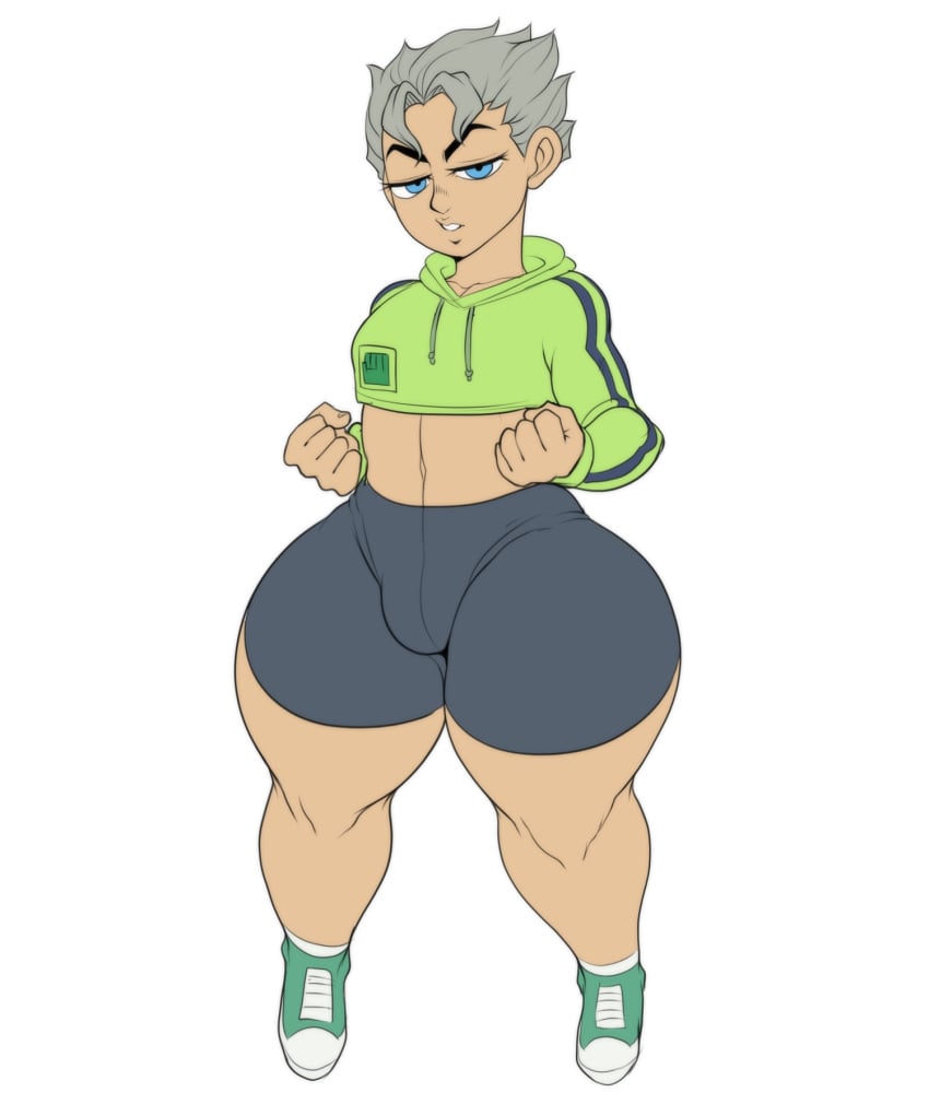 big_ass big_butt blue_eyes bottom_heavy bottom_heavy_femboy bulge_through_clothing cropped_hoodie detnox diamond_is_unbreakable edit edited femboy girly huge_ass jojo's_bizarre_adventure koichi_hirose male_only pose posing seductive_eyes seductive_look thick_thighs trap voluptuous white_hair