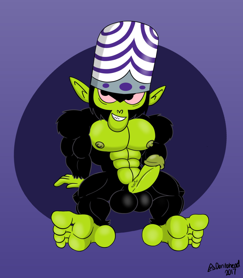 2017 abs absurd_res anthro areola artist_name balls biceps big_balls big_penis black_body black_fur cartoon_network digital_media_(artwork) doritohead feet fingers fur genitals green_body green_fur haplorhine hi_res male male_only mammal mojo_jojo monkey multicolored_body multicolored_fur muscular muscular_anthro muscular_male nipples nude pecs penis pink_sclera powerpuff_girls primate purple_background signature simple_background simple_eyes sitting smile solo teeth toes two_tone_body two_tone_fur veiny_penis