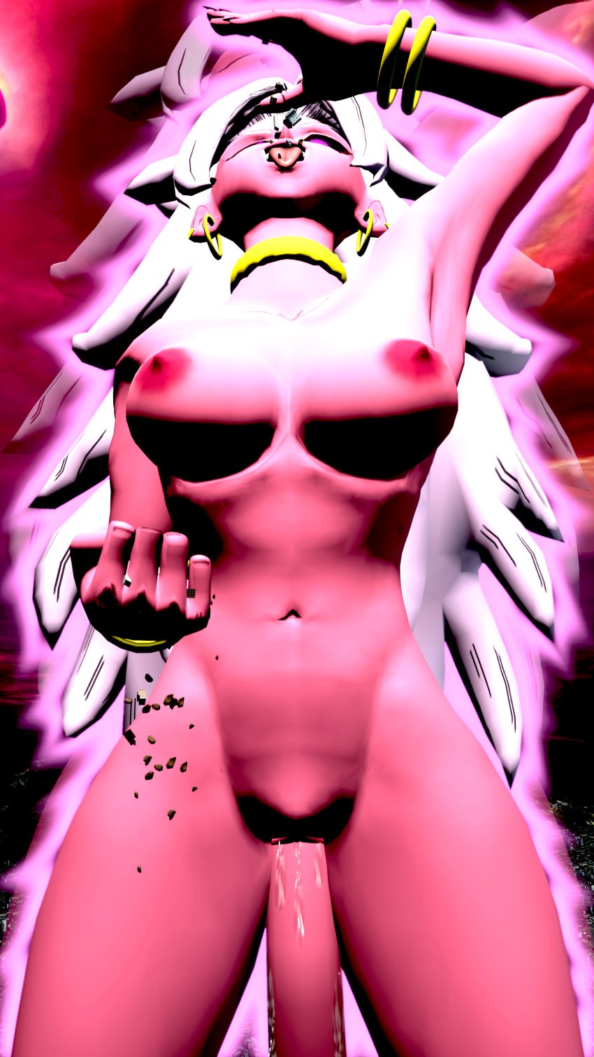 3d android_21 dragon_ball dragon_ball_fighterz dragon_ball_z giantess macro majin_android_21 masturbation pink_skin pussy qv_gts vore white_hair