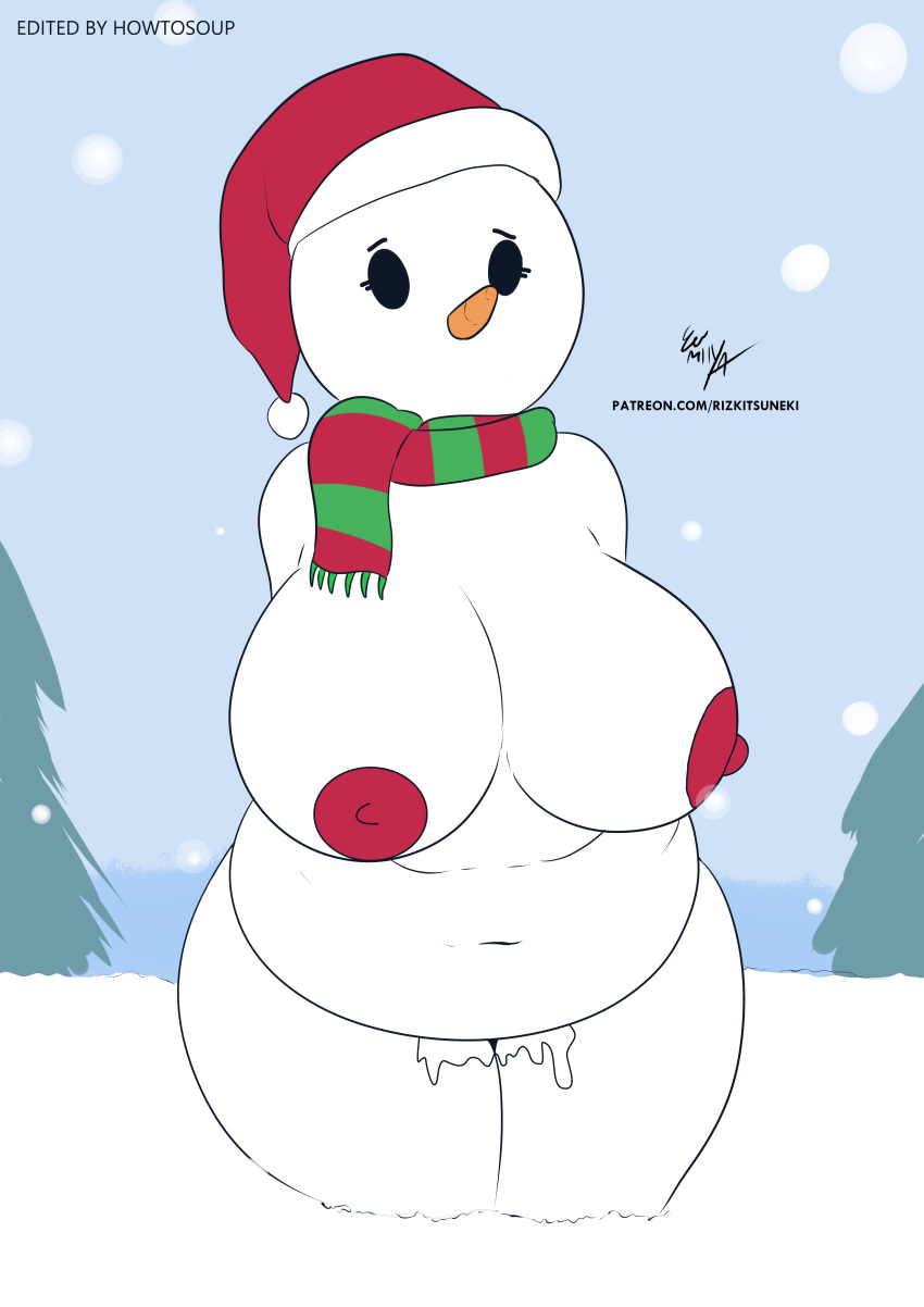 1girls absurd_res areolae big_breasts character_request chubby_female cute dripping edit female flat_colors hi_res howtosoup huge_breasts miiyauwu nipples no_mouth original original_character pussy_juice rizkitsuneki santa_hat scarf slightly_chubby snowwoman thick_thighs wholesome winter_clothes