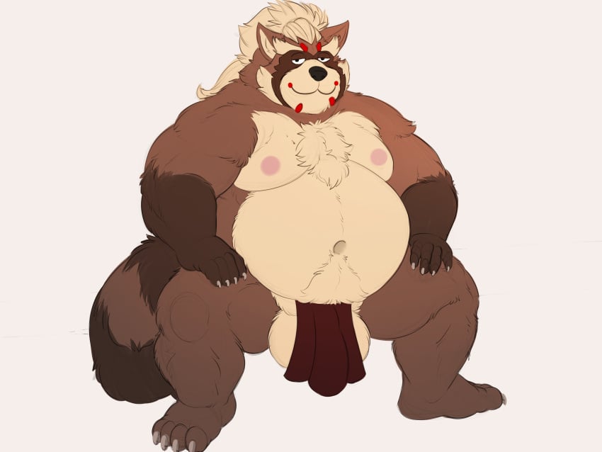 2022 absurd_res anthro asian_clothing balls belly big_balls big_belly black_nose brown_body canid canine clothing east_asian_clothing fundoshi galvinwolf genitals goemon_(tokyo_afterschool_summoners) hi_res humanoid_hands japanese_clothing lifewonders male mammal moobs nipples overweight overweight_male raccoon_dog simple_background solo tanuki tokyo_afterschool_summoners underwear video_games