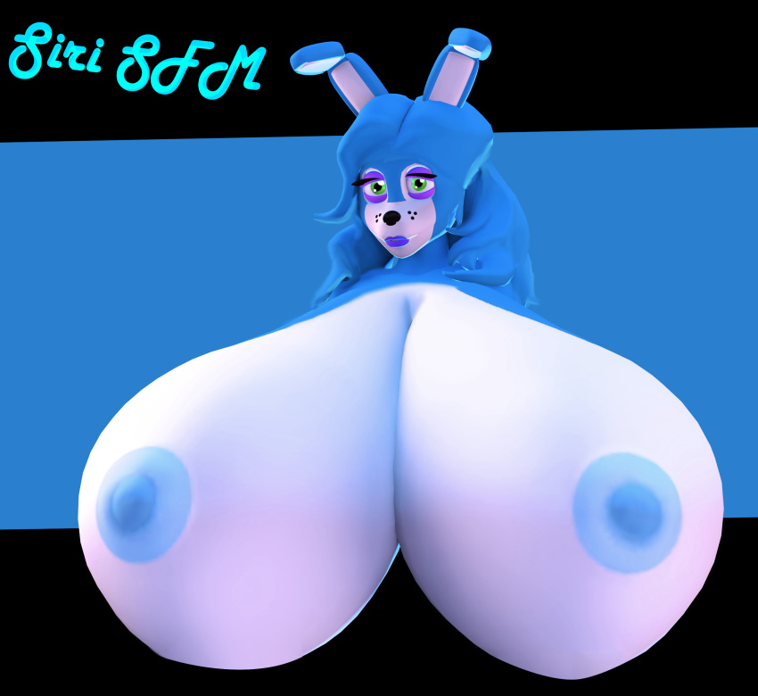 3d animal_ears animatronic areola artist_name blue_body blue_hair blue_skin bunny_ears enormous_breasts five_nights_at_freddy's five_nights_at_freddy's_2 green_eyes hi_res huge_breasts huge_nipples long_hair poster sfm siri_sfm source_filmmaker top_heavy toy_bonnie_(fnaf) white_body white_skin