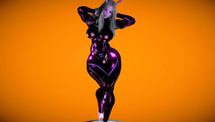 3d antenna antennae arm_behind_head big_breasts bodysuit galatea_dione justfrog-entertainment long_hair looking_at_viewer muscular muscular_female original_character pink_skin posing thick_thighs virt-a-mate virtamate white_hair