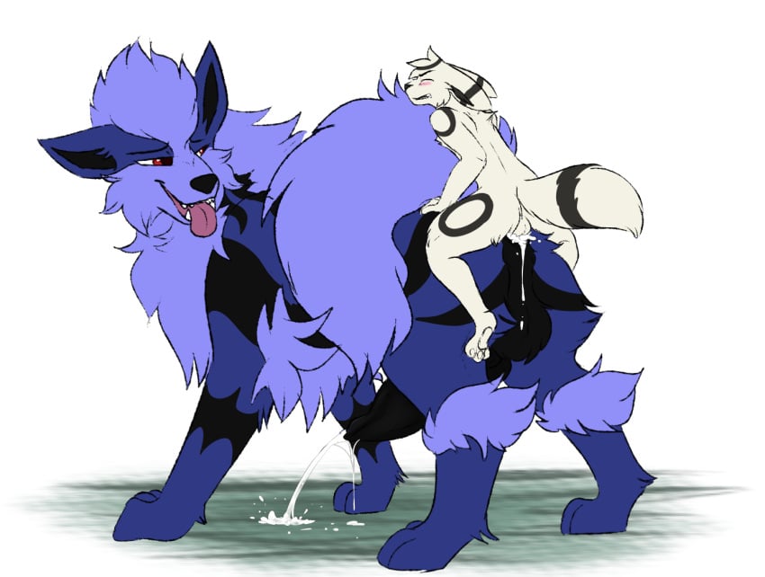 anthro anthro_on_feral arcanine balls barndog blush bodily_fluids canid canine clenched_teeth cum cumming_from_anal_sex duo duo_focus eeveelution feral genital_fluids genitals group knot looking_pleasured mammal nintendo penis pokemon pokemon_(species) raised_tail size_difference teeth tongue tongue_out umbreon video_games zoophilia