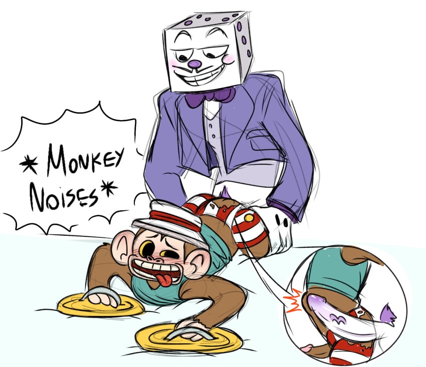 cuphead_(game) dice first_porn_of_character gay king_dice monkey mr._chimes no_eyes pubic_hair size_difference stomach_bulge tongue_out yaoi