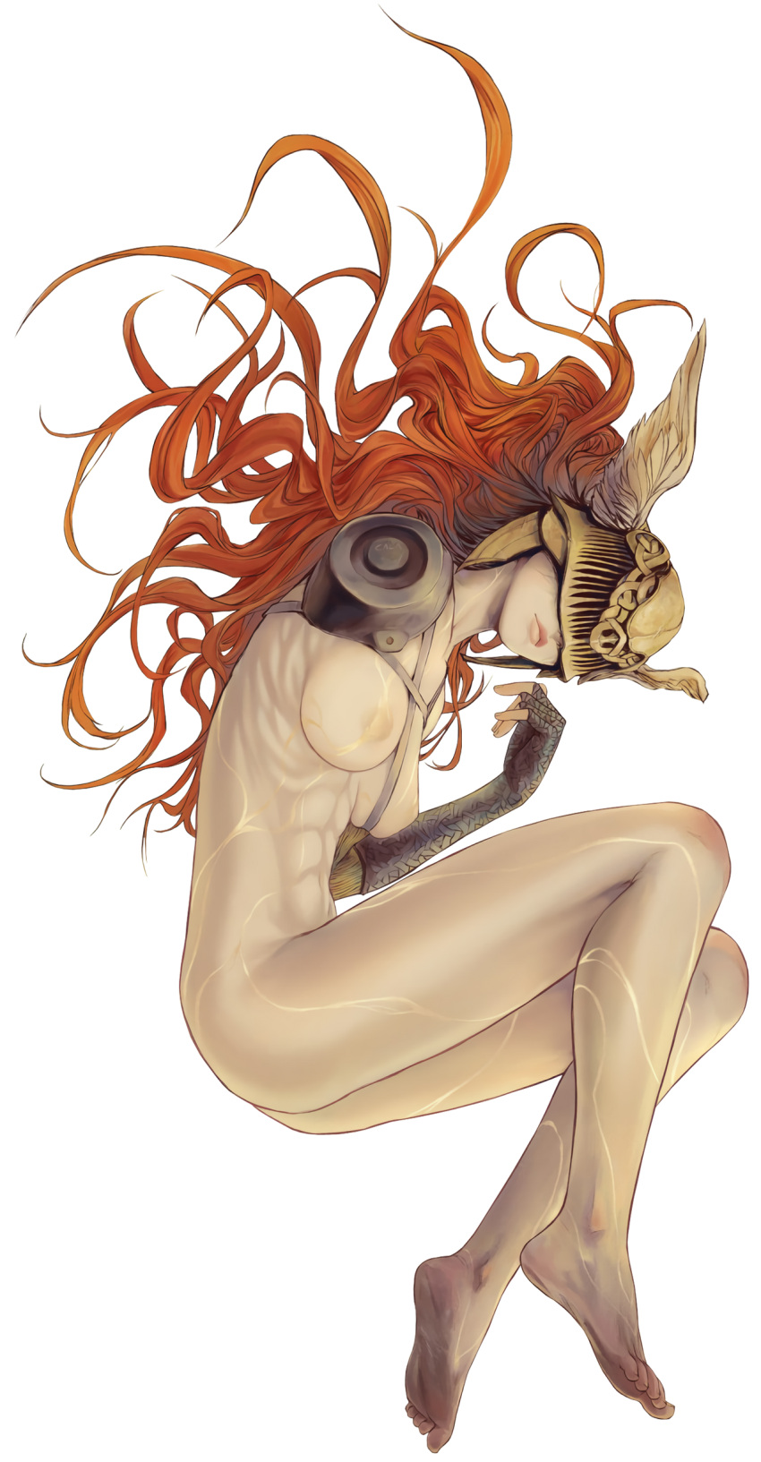 1girls 2022 2d abs breasts calad_g elden_ring feet female female_only fromsoftware gabriel_carrasquillo malenia_blade_of_miquella nude nude_female prosthetic red_hair solo solo_female white_background