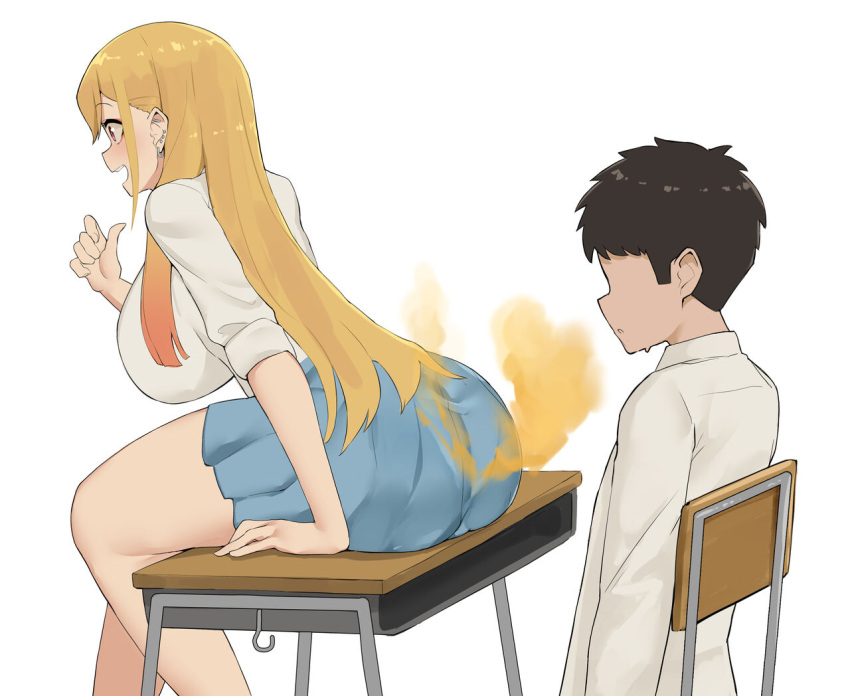 ass_in_dress ass_on_face asshole big_ass blonde_hair fart farting_in_face kitagawa_marin minggoo miniskirt school_desk sitting sono_bisque_doll_wa_koi_wo_suru xx682567