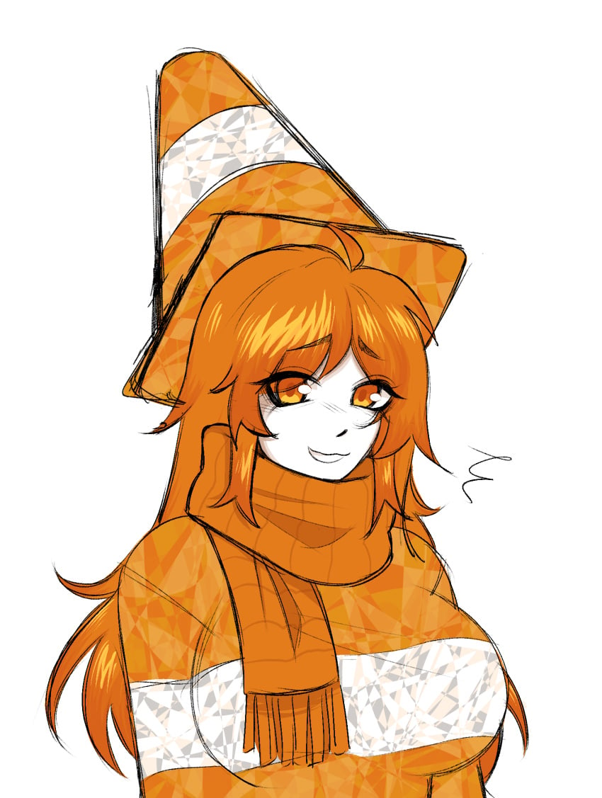 artist_request big_breasts cone cone_hat female long_hair orange_eyes orange_hair roblox roblox_avatar scarf source_request sparkle sparkles tagme traffic_cone white_skin