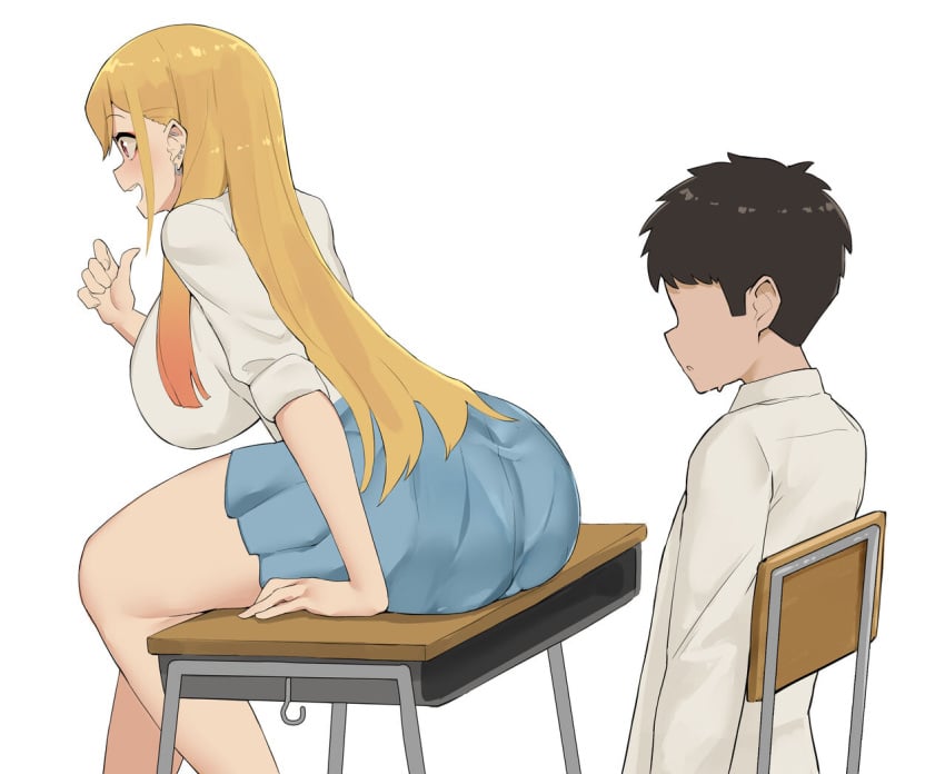 1boy 1girls ass_in_dress ass_on_face asshole big_ass big_breasts blonde_hair breasts dat_ass desk gyaru kitagawa_marin minggoo miniskirt school_desk school_uniform sitting sitting_on_desk sono_bisque_doll_wa_koi_wo_suru xx682567