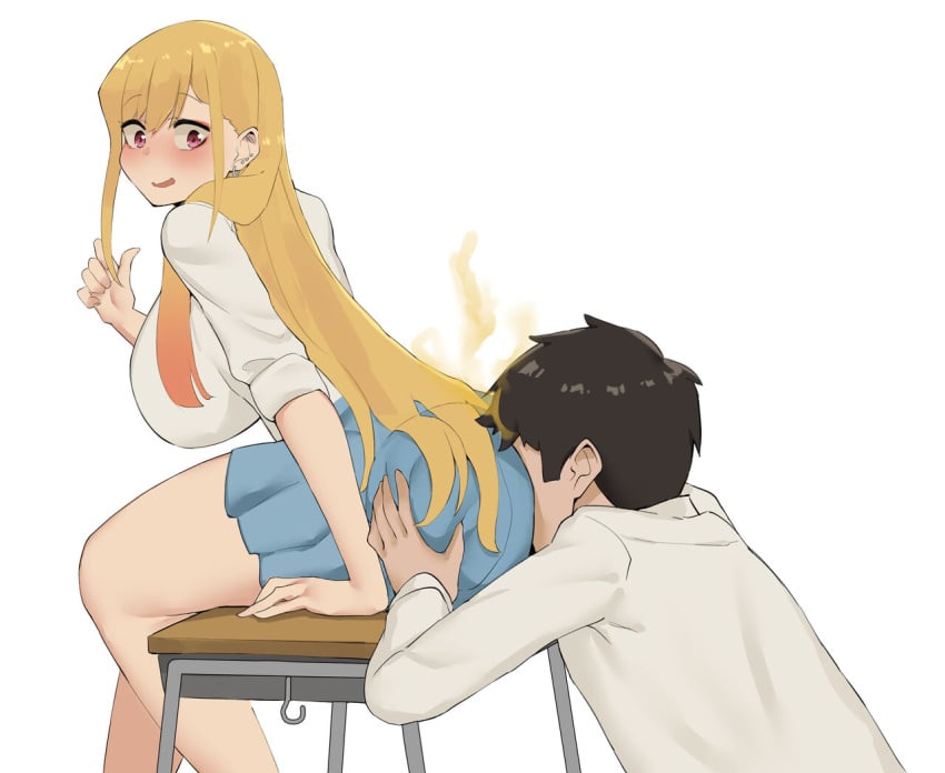 ass_in_dress ass_on_face asshole big_ass blonde_hair fart farting_in_face kitagawa_marin minggoo miniskirt school_desk sitting sniffing_ass sono_bisque_doll_wa_koi_wo_suru white_background xx682567