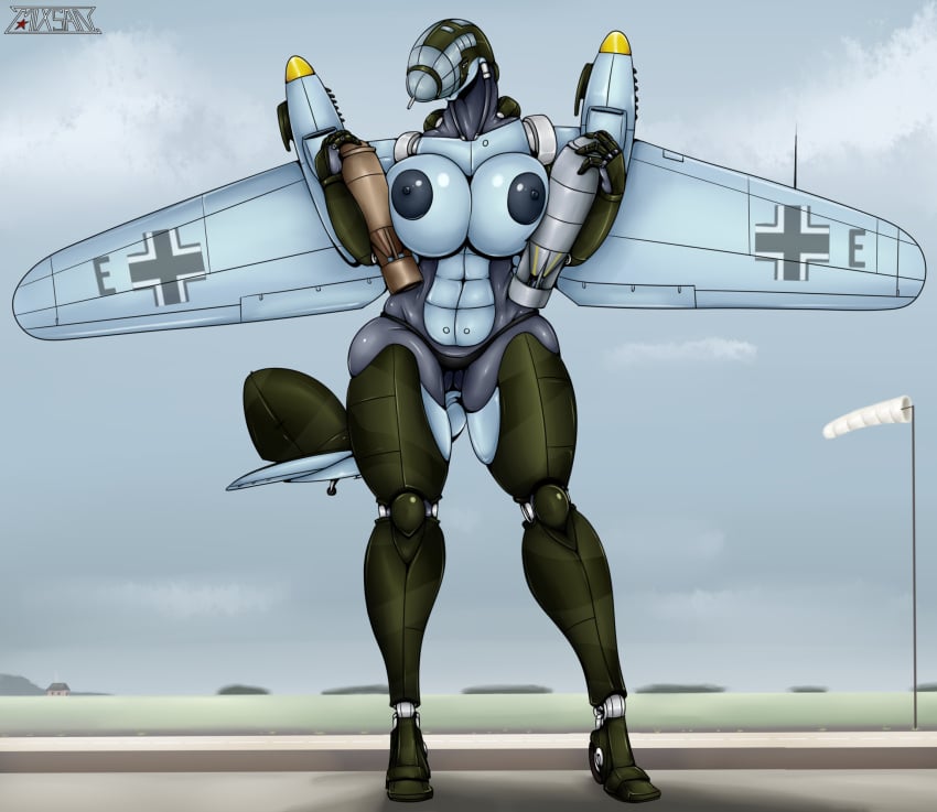 1girls 2022 aeromorph aircraft airplane anthro areolae big_breasts bomb bomber_plane cockpit female female_only he-111 huge_breasts landing_gear living_aircraft living_machine looking_at_viewer nipples nude original original_character propeller romman08 runway solo tail thick_thighs voluptuous wings