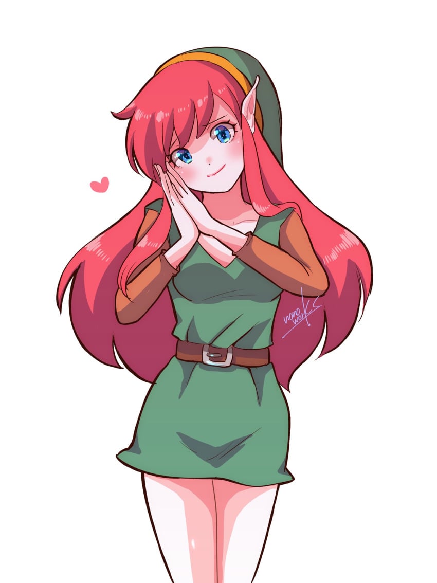 1girls blue_eyes blush female genderswap hands_together heart link link_(shounen_captain) long_hair nintendo nonoworks red_hair redhead rule_63 solo the_legend_of_zelda