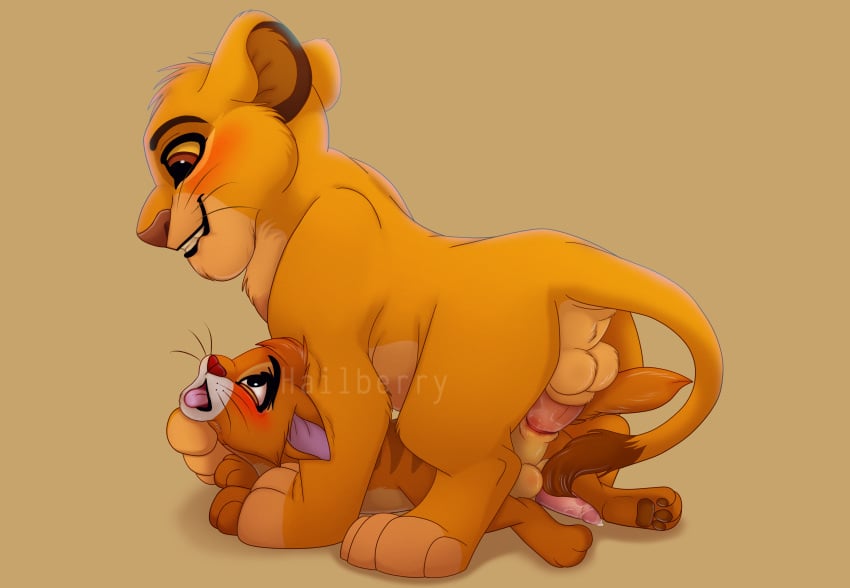 cat crossover cub cub_on_cub disney domestic_cat feline feral feral_on_feral hailberry interspecies lion male oliver_(oliver_and_company) oliver_and_company simba tagme the_lion_king young