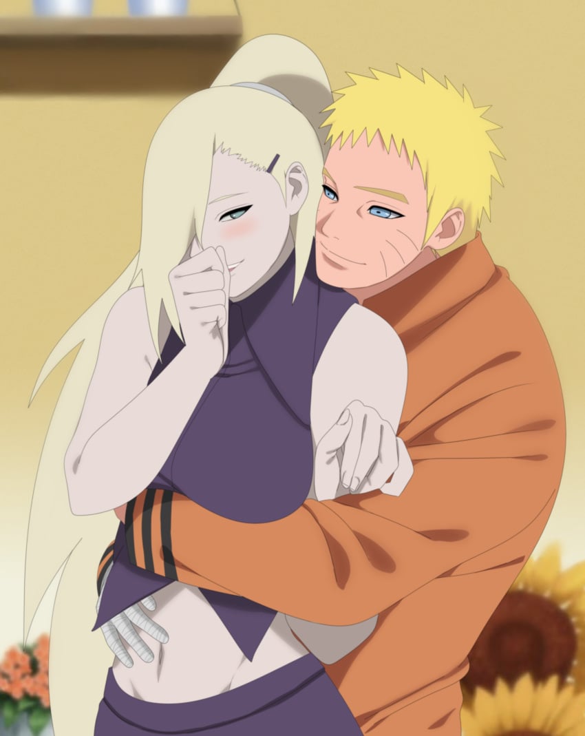 aqua_eyes arm_under_breasts before_sex big_breasts blonde_hair blue_eyes blush boruto:_naruto_next_generations breasts crop_top flower fully_clothed grabbing grabbing_from_behind hair_over_one_eye hug hugging hugging_from_behind imminent_sex indoors ino_yamanaka jacket lenacringe light_blue_eyes long_hair looking_at_another looking_at_partner midriff naruto naruto_(series) naughty naughty_face no_panties no_underwear pelvic_curtain short_hair skirt smile upper_body uzumaki_naruto very_long_hair