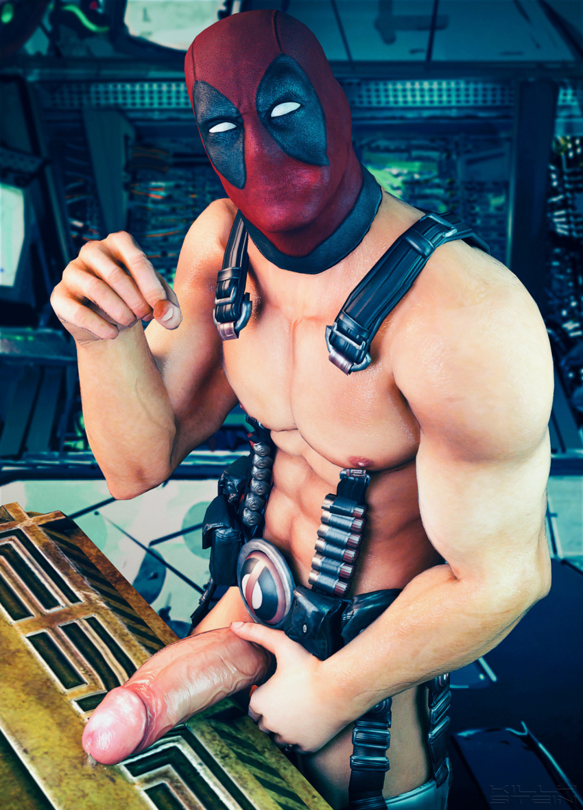 1boy 3d abs absurd_res bara biceps big_penis circumcised cum deadpool gay gear grabbing_penis harness killystein large_penis looking_at_viewer male male_focus male_only marvel marvel_comics mask muscular muscular_male nipples partially_clothed pecs penile penis penis_out presenting solo solo_male superhero veiny_penis wade_wilson