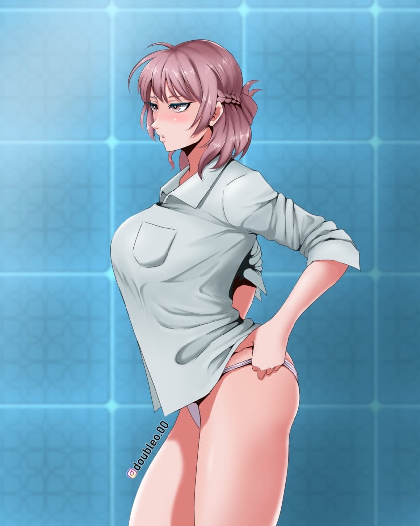 1girls anri_teieri blue_lock doubleo.00 female panties pulling_panties seductive shirt solo standing tagme