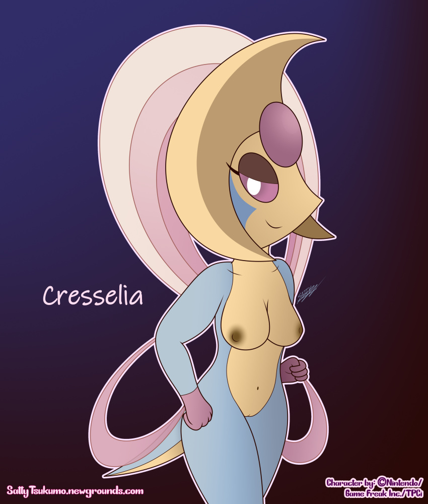 absurd_res anthro areola breasts conditional_dnp cresselia female genitals hi_res legendary_pokémon nintendo nude pink_areola pokémon_(species) pokemon pussy sattytsukumo solo text video_games