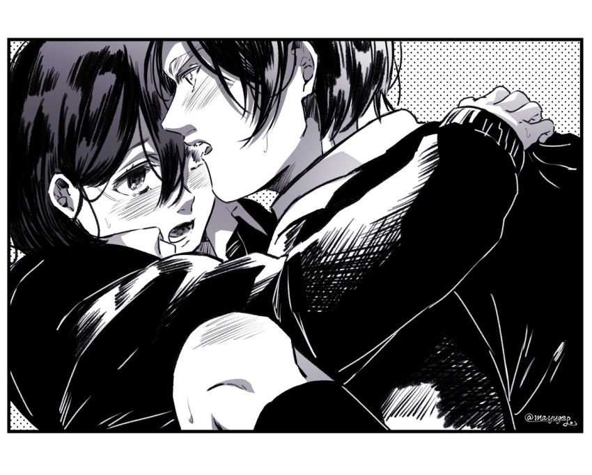 attack_on_titan eremika eren_jaeger mikasa_ackerman open_mouth romantic suggestive