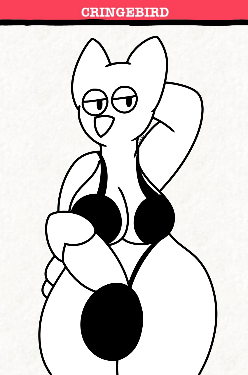 anthro avian_humanoid bird black_underwear censored cringebirdad drawful drawful_(series) female half-closed_eyes hand_behind_head jackbox_games large_breasts large_hips masturbation owl sexy_owl_(jackbox) the_jackbox_party_pack white_feathers