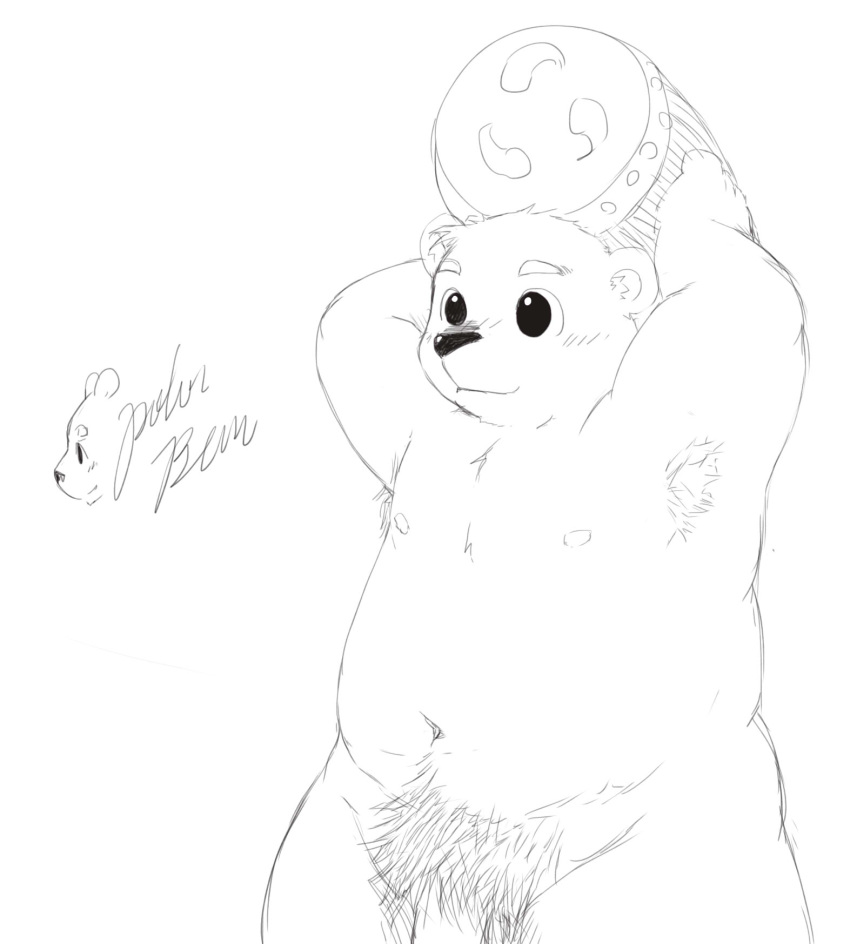 1boy anthro armpits bear big_eyes carrying chubby eyebrows humanoid_penis kemono male male_only mammal monochrome navel nipples penis plain_background pubes sketch solo stevenlew thick_penis white_background