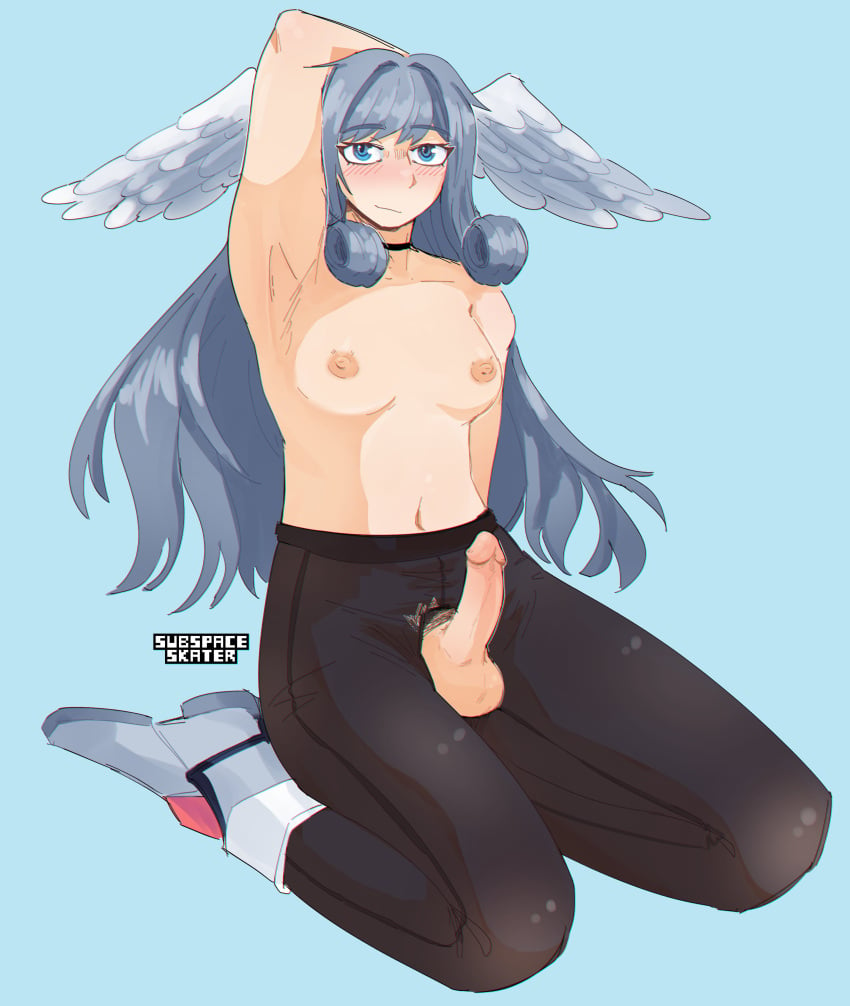 1futa armpits erect_penis erection futa_only futanari hole_in_pants melia_antiqua shirtless subspaceskater topless wings_on_head xenoblade_(series) xenoblade_chronicles xenoblade_chronicles_3