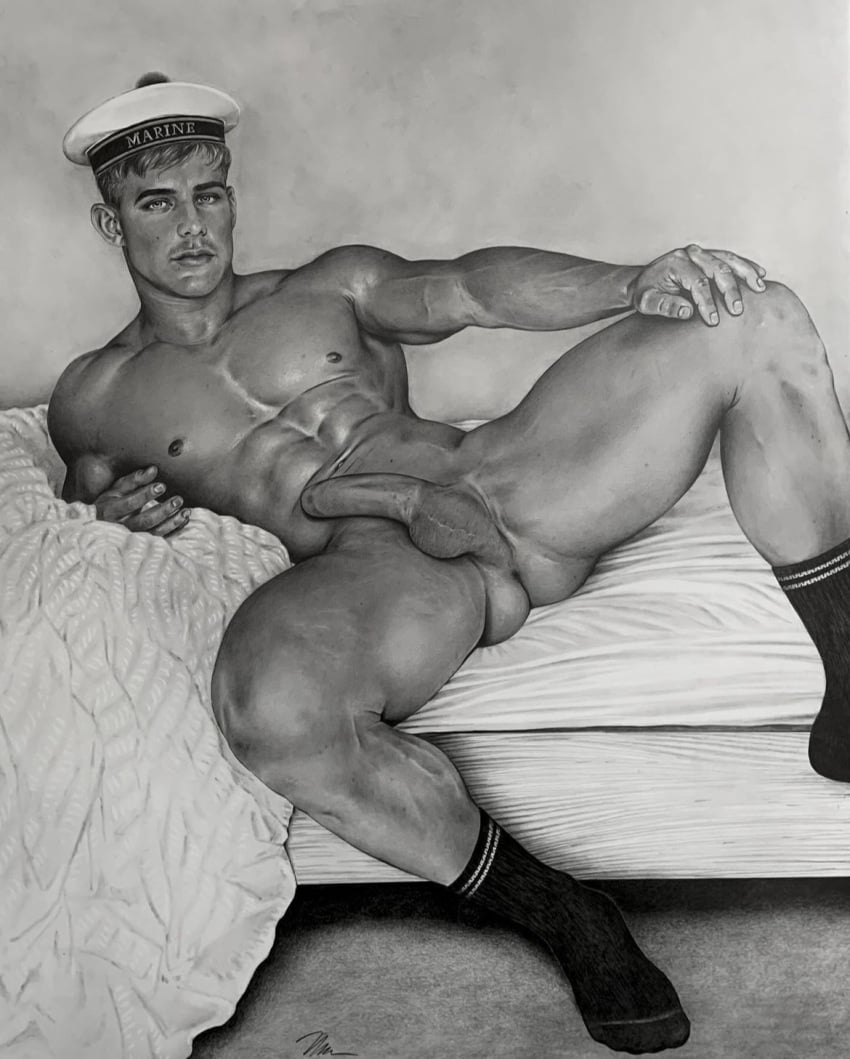 1boy abs biceps black_and_white bodybuilder boner brad_welch_art caucasian caucasian_male dylan_scruton erect_penis erection graphite_(artwork) hard_on instagram_model male male_only muscles muscular muscular_male onlyfans_model pecs pencil_(artwork) real_person solo solo_male thick_thighs uncolored