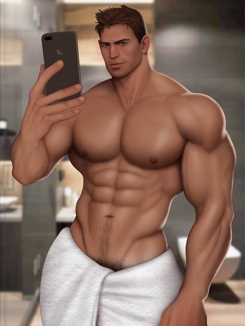 1boy abs bara biceps caucasian caucasian_male chris_redfield drawnpr0n locker_room male male_only muscles muscular muscular_male pecs resident_evil selfie shirtless shirtless_male solo solo_male towel towel_only