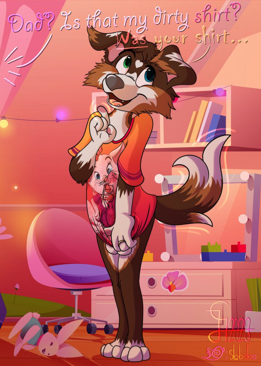 absurd_res anthro aroused balls bottomless bottomless_male canid canine canis clothed clothing disney domestic_dog embarrassed furvie furvie_(furvie) genitals hi_res lobofeo male male_only mammal marie_(aristocats) solo solo_male the_aristocats wet wet_clothing