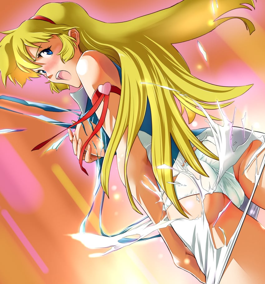 1girls 2009 android ass blonde_hair blue_eyes blush breasts cameltoe choker color cutie_honey cutie_honey_flash dress exploding_clothes female female_only hairband heart highres honey_kisaragi human large_breasts light-skinned_female light_skin long_hair medium_breasts nipples open_mouth panties pointy_chin solo standing taniyosi tearing_clothes torn_clothes underwear