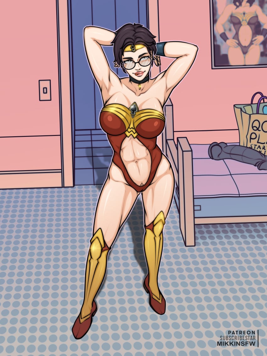 dark_hair dildo glasses marie_(mikki-nsfw) mikki-nsfw posing posing_for_the_viewer pubic_hair queen_of_spades wonder_woman_(cosplay)