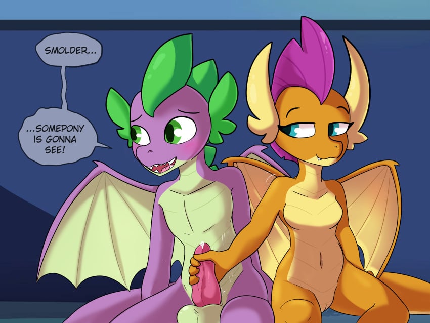 anthro dragon female friendship_is_magic hasbro male my_little_pony mythological_creature mythological_scalie mythology open_mouth orange_body orange_skin penis purple_body purple_skin pussy scalie smile smolder_(mlp) spike_(mlp) spikes tjpones